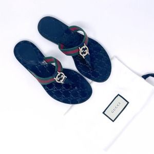 GUCCI Lifford Nylon Web Strap GG Thong Sandal Size EU 39.5